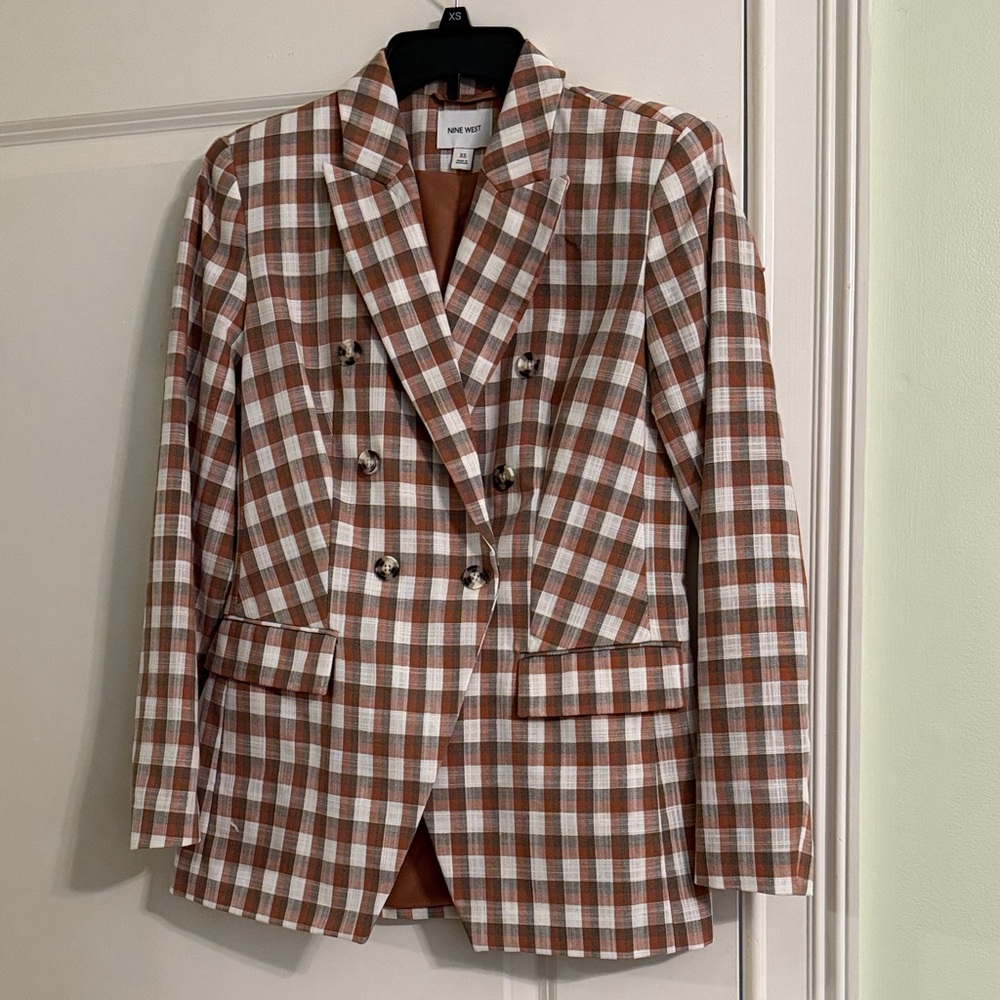 Nine West Brown and White Checkered Blazer